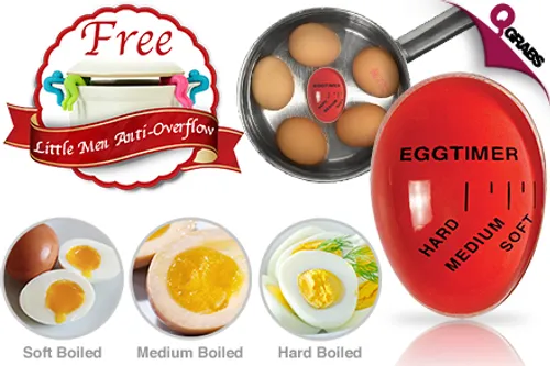 From QR19 Get Them Right Every Time with a Color-Changing Egg Timer Plus FREE Cute Little Men Anti-Overflow Pieces! (Up to QR138 Value)